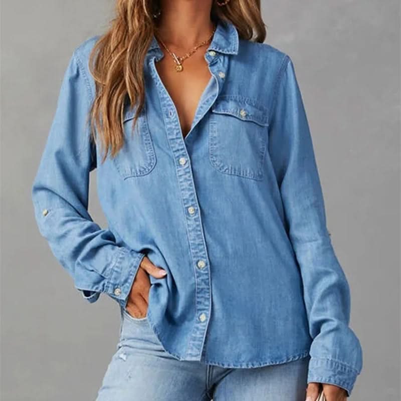 Celeste | Camiseta de vaquero con botones
