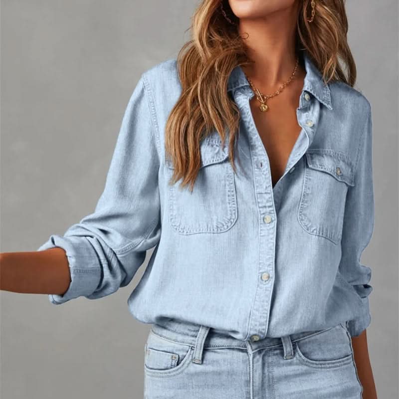 Celeste | Camiseta de vaquero con botones