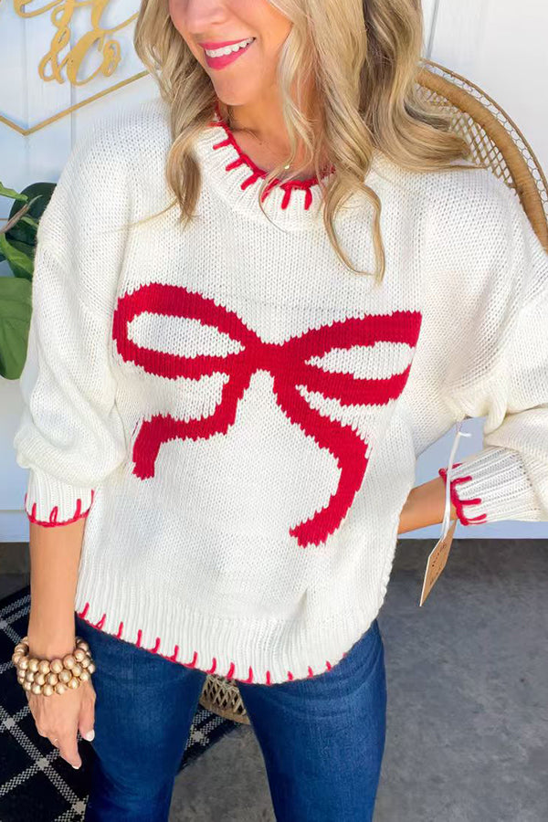 Merry Bow | Suéter tejido con moño navideño