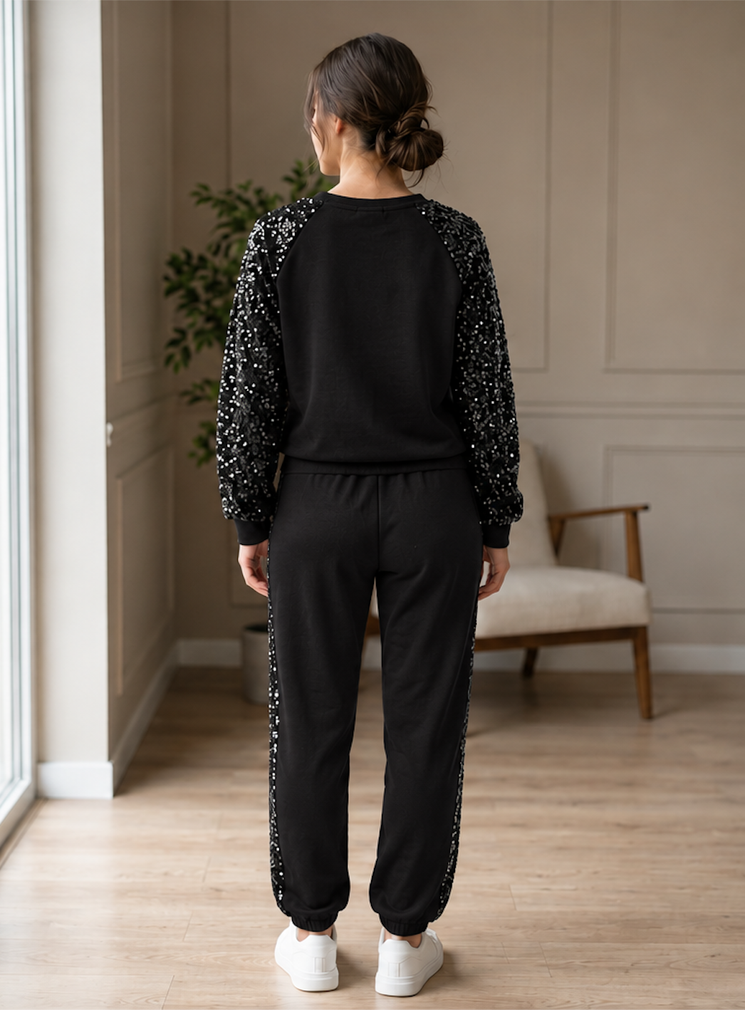 Conjunto de lentejuelas a rayas | Blusa y pantalón