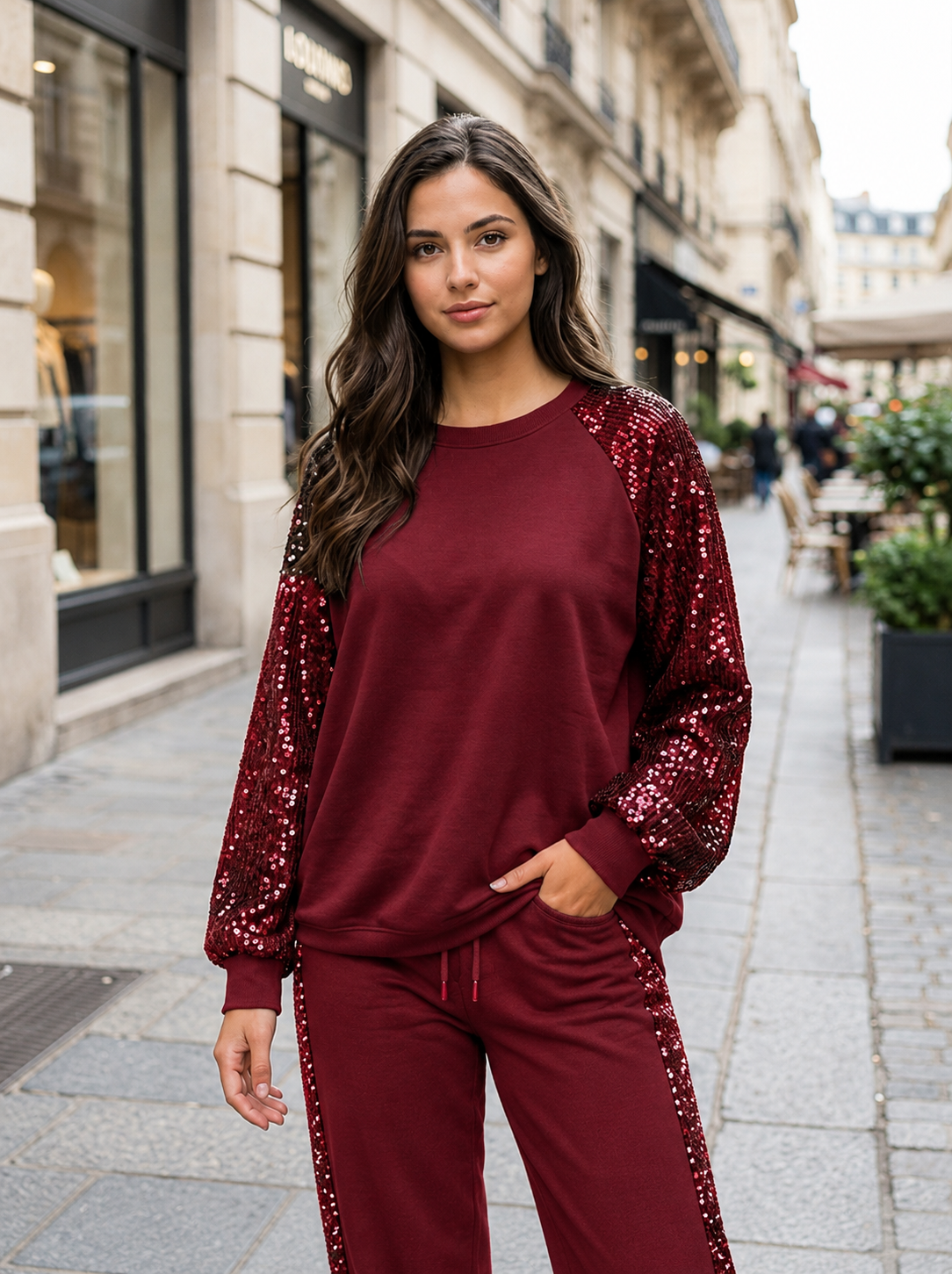 Conjunto de lentejuelas a rayas | Blusa y pantalón