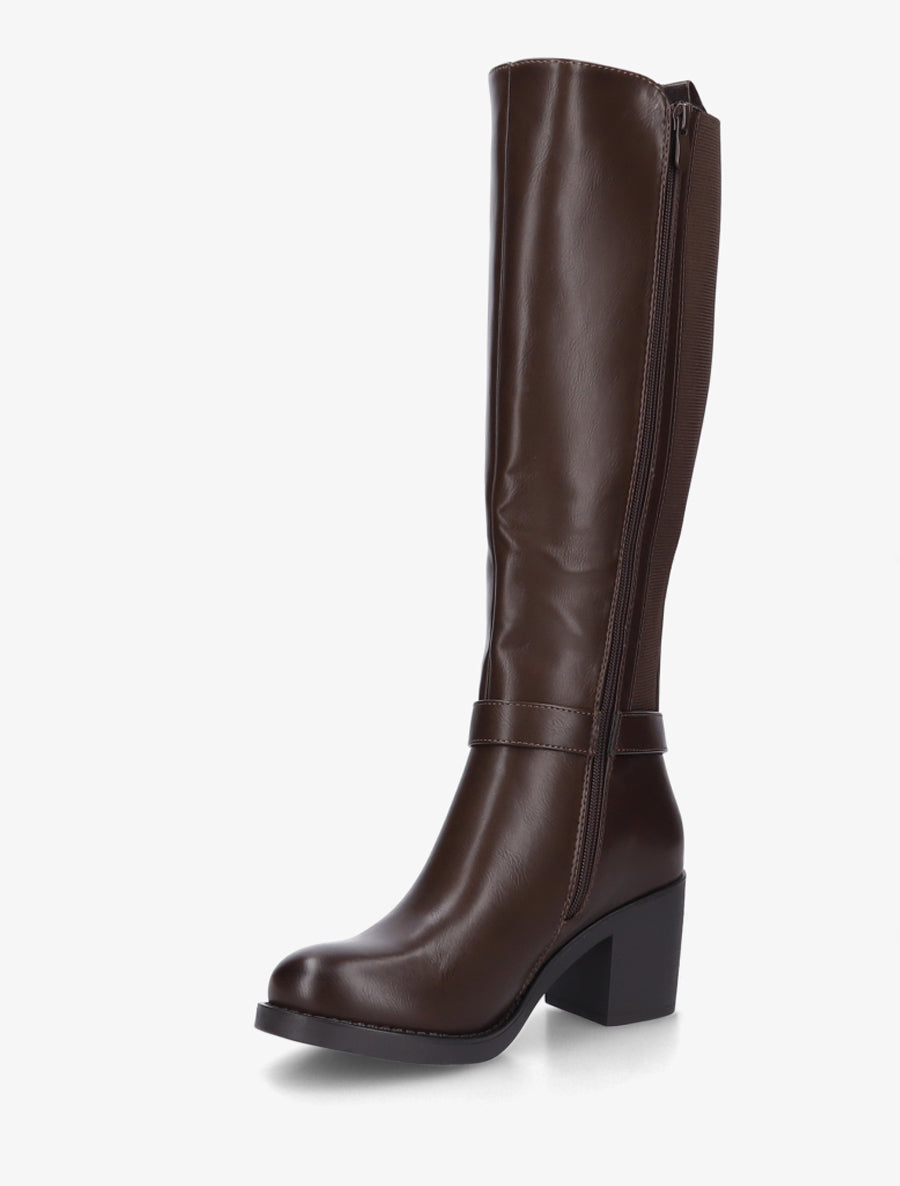 Alejandra | Botas elásticas con hebilla metálica marrón