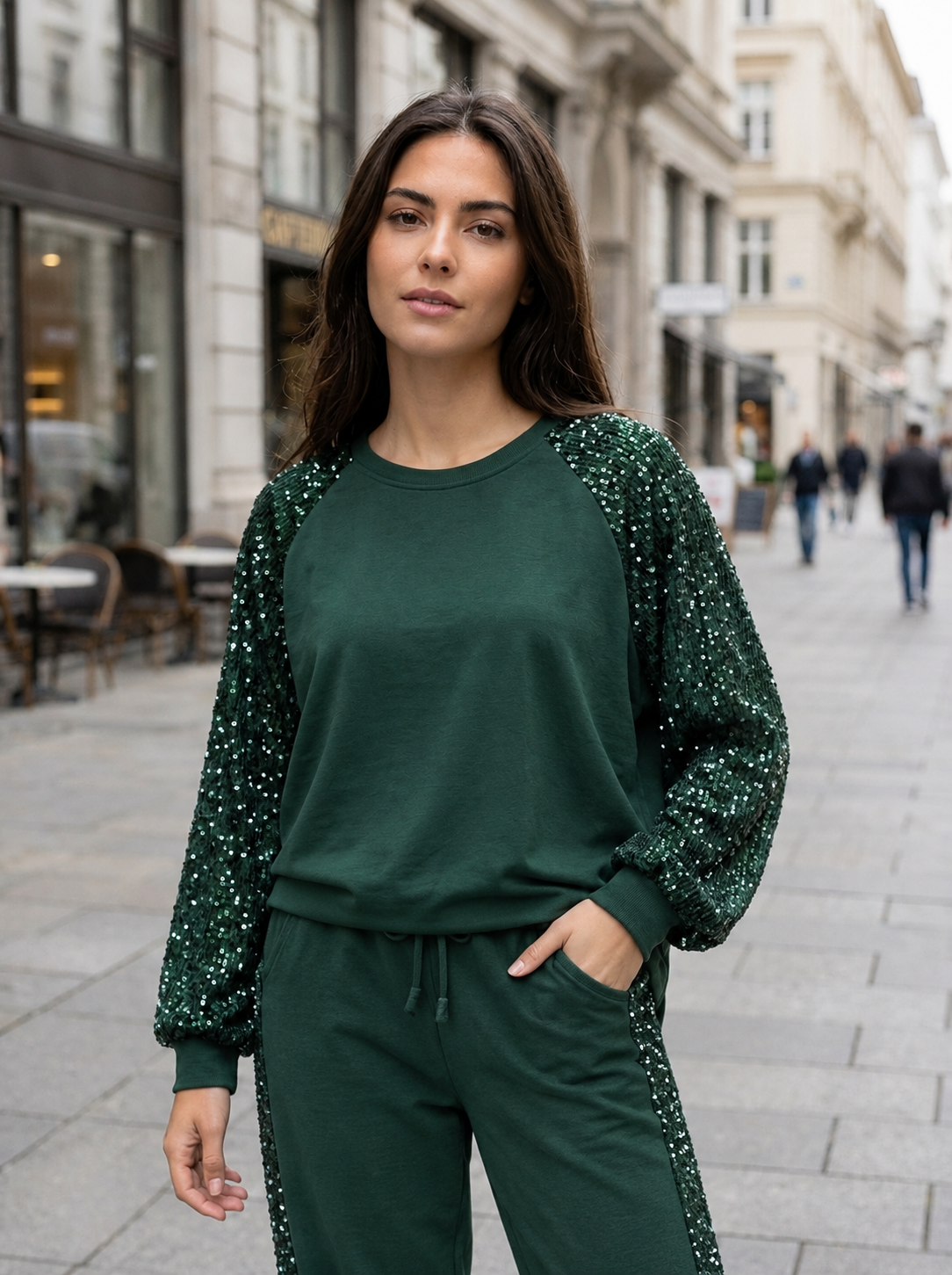 Conjunto de lentejuelas a rayas | Blusa y pantalón