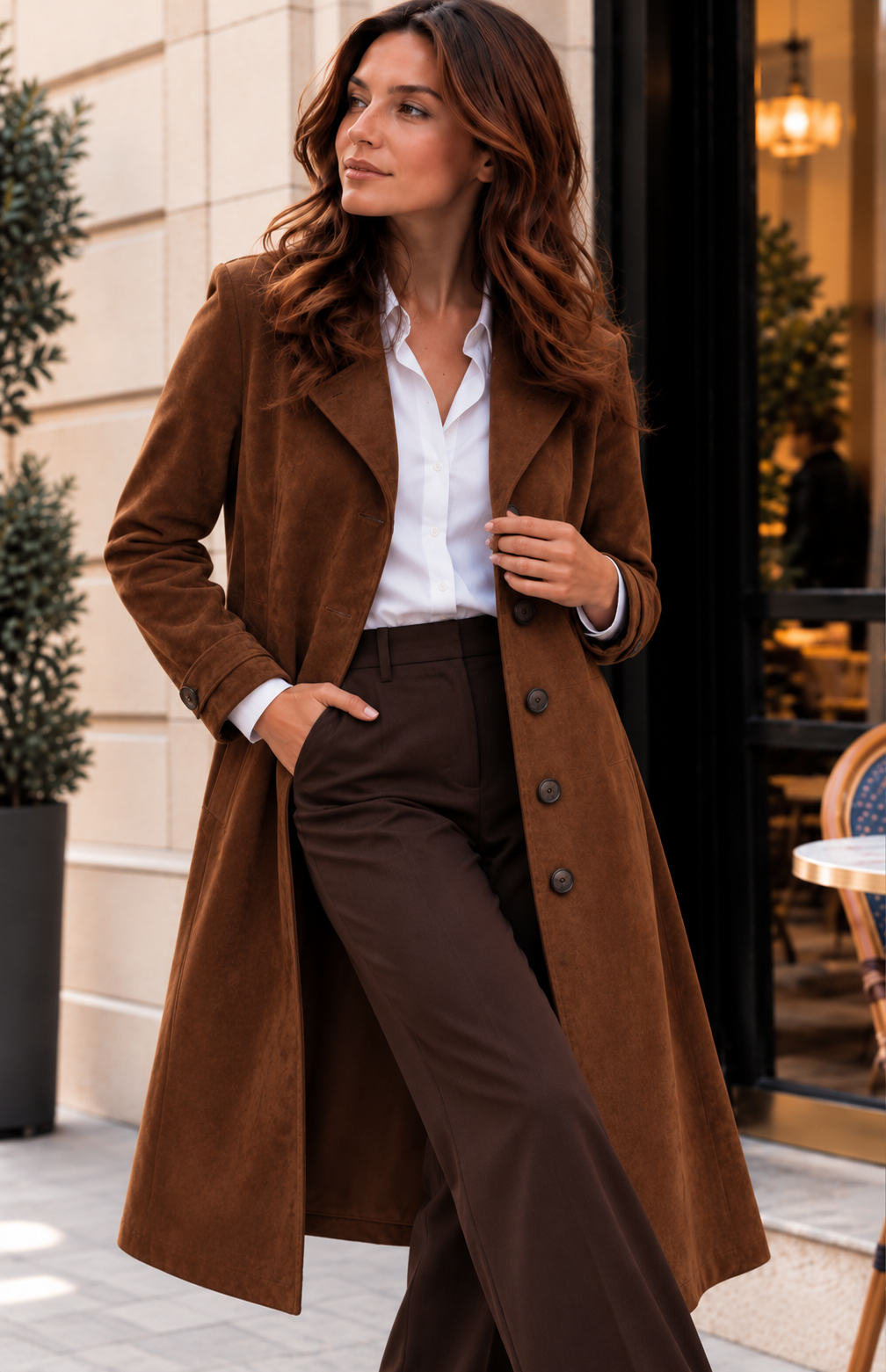 Helena | Abrigo midi efecto ante de corte entallado